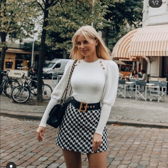 Zara tweed houndstooth bloggers favorite mini skirt - Picture 1 of 7